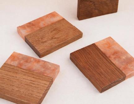 sous-verres ch&ecirc;ne r&eacute;sine effet flammes